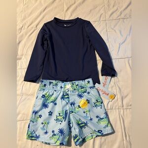 Cat & Jack Dark Blue Rashguard with Light Blue Tropical Shorts